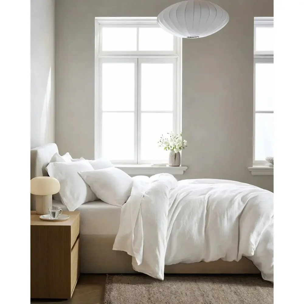Quince European Linen Duvet Cover Set White Full/Queen NWOT